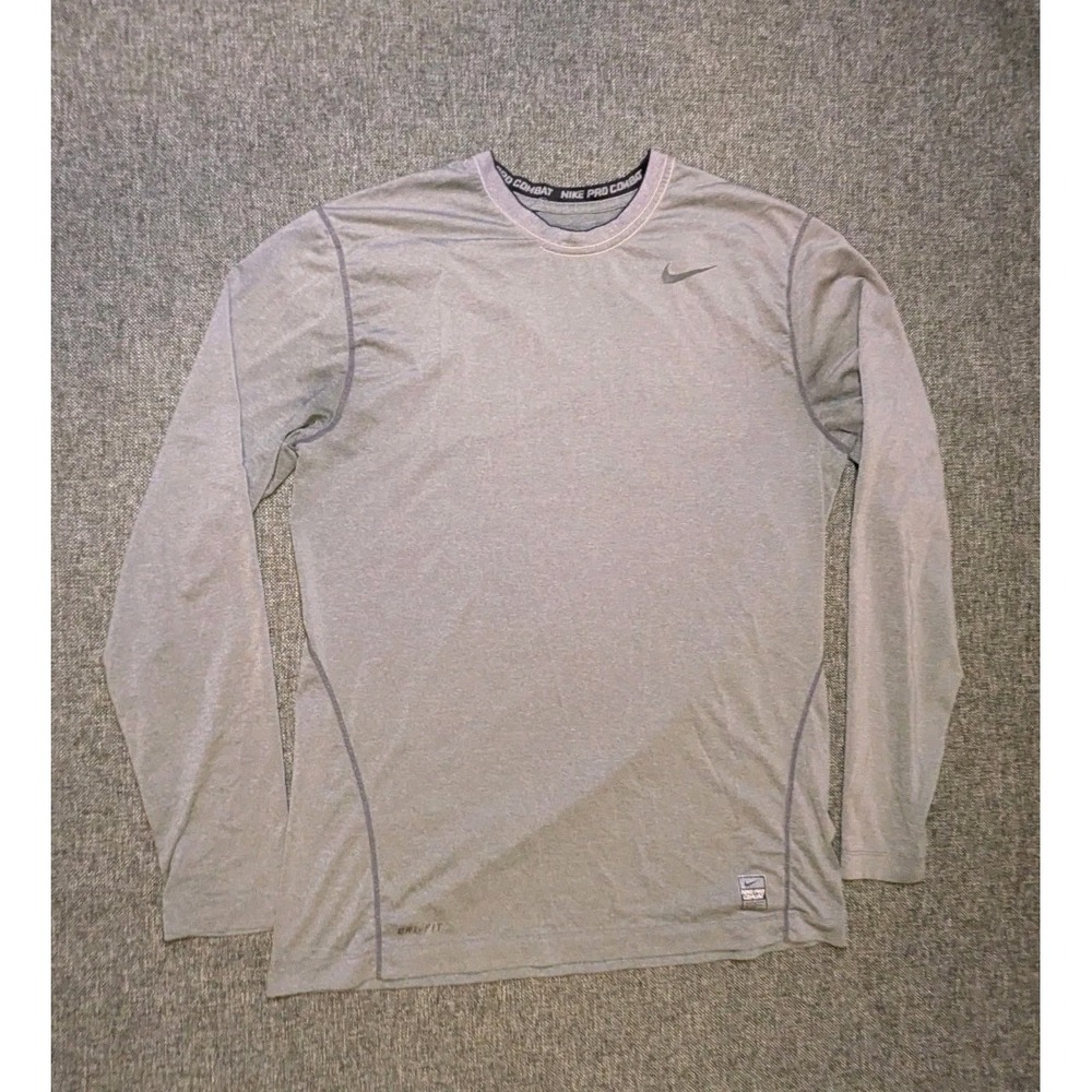 Nike Pro Combat Dri-FIT Mens Long Sleeve Fitted Training Shirt Grey Large